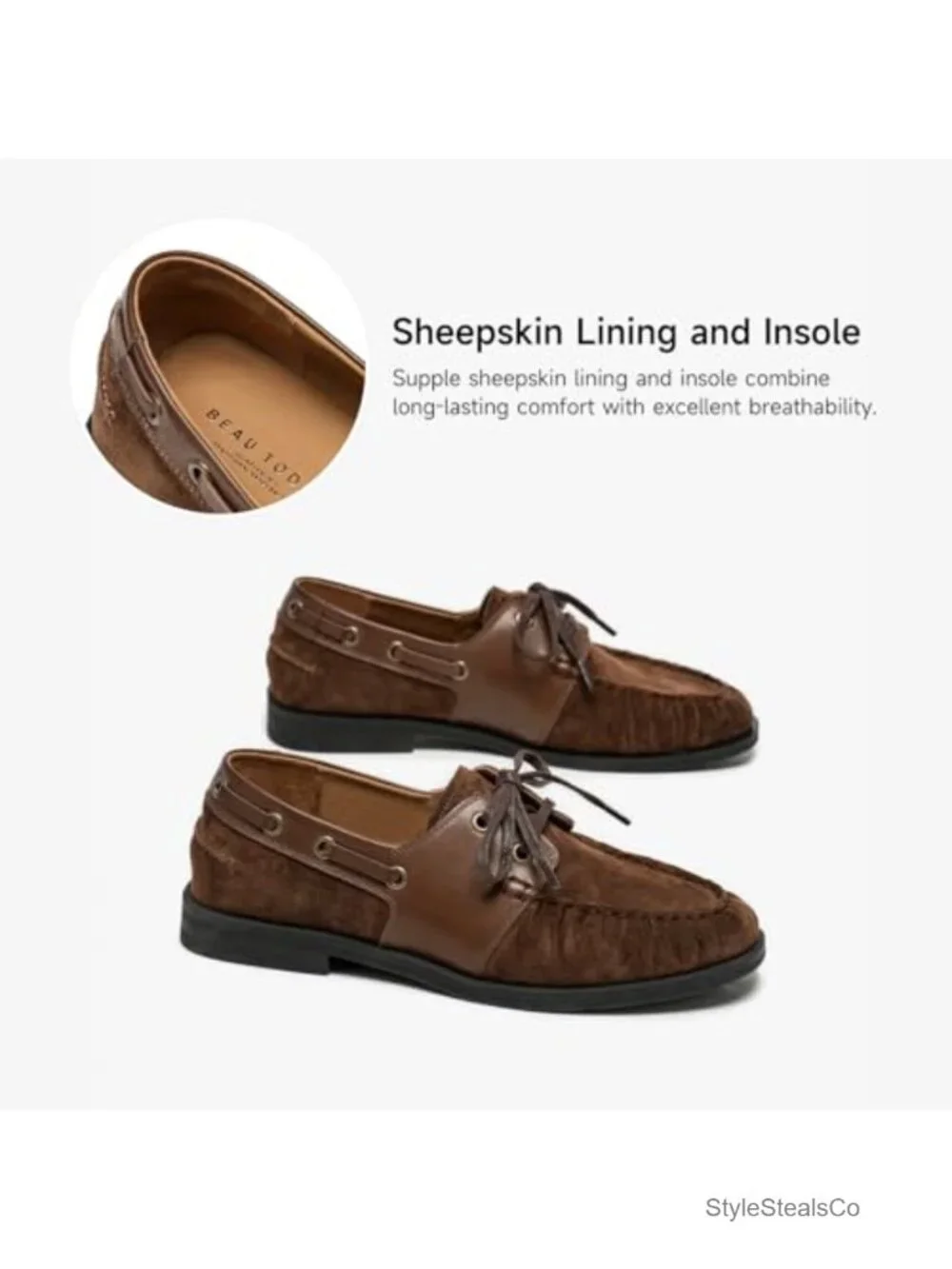 Genuine Leather Suede Loafers, Ruched Mocc, Lace-Up Slip On Shoes, Comfortable
